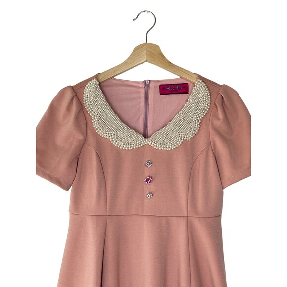 Dolly Girl by Anna Sui Pearl Collared Fit & Flare Dress Dusty Rose Size Small - Picture 3 of 8